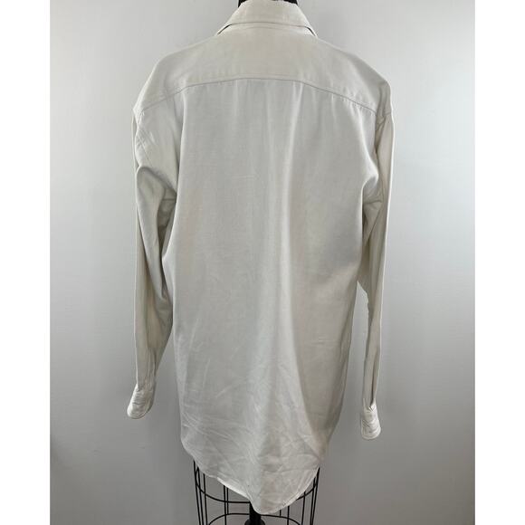 Vintage Men's White Denim Long Sleeve Button Cuff Button Down Shirt VTG - Picture 5 of 14